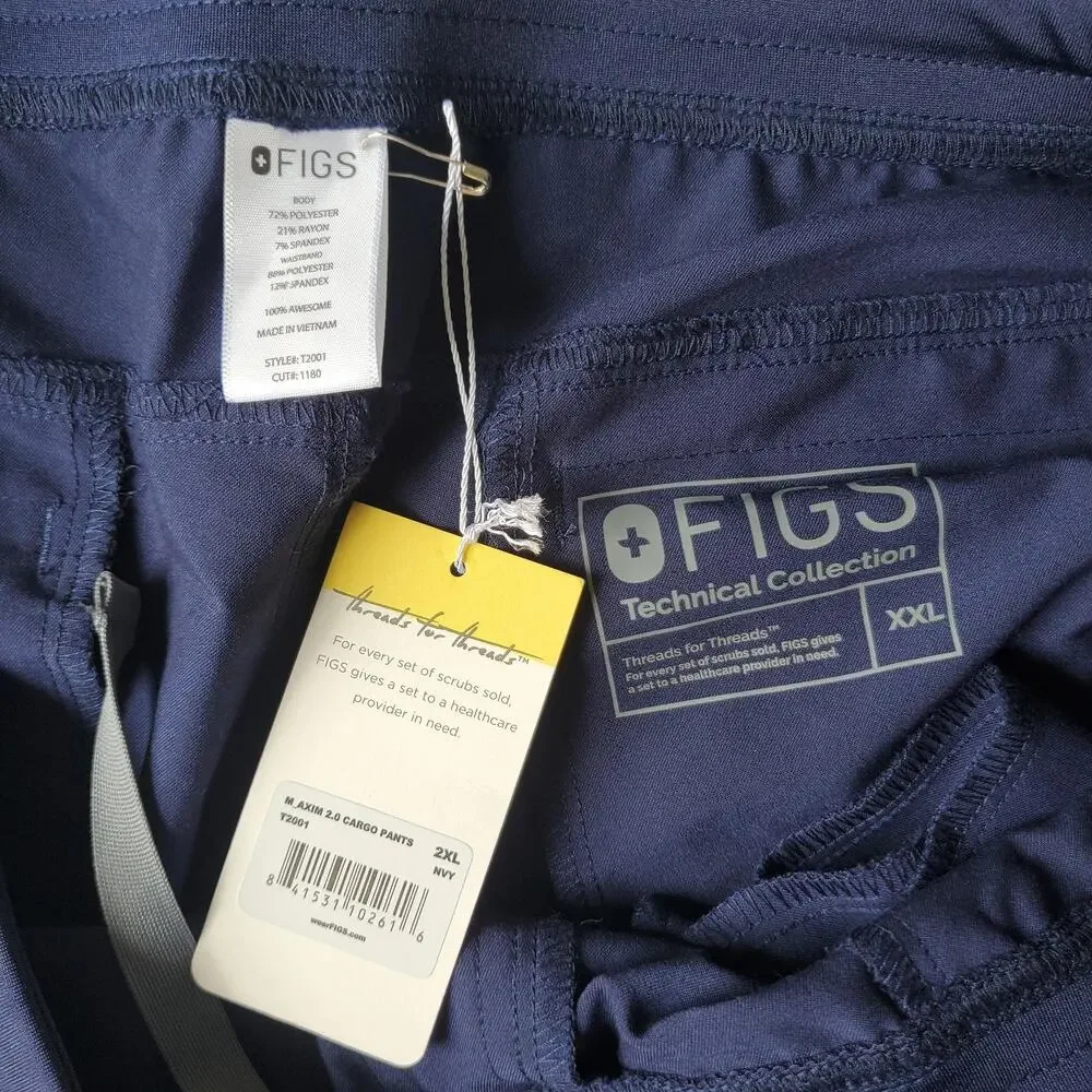 FIGS Axim 2.0 Cargo Scrub Pants Mens 2XL Blue Technical Collection Stretch
